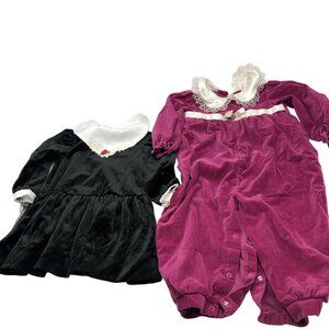 Vintage Girls 24M Holiday Dress Jumpsuit BUNDLE‎ Velvet Collared Rare Editions